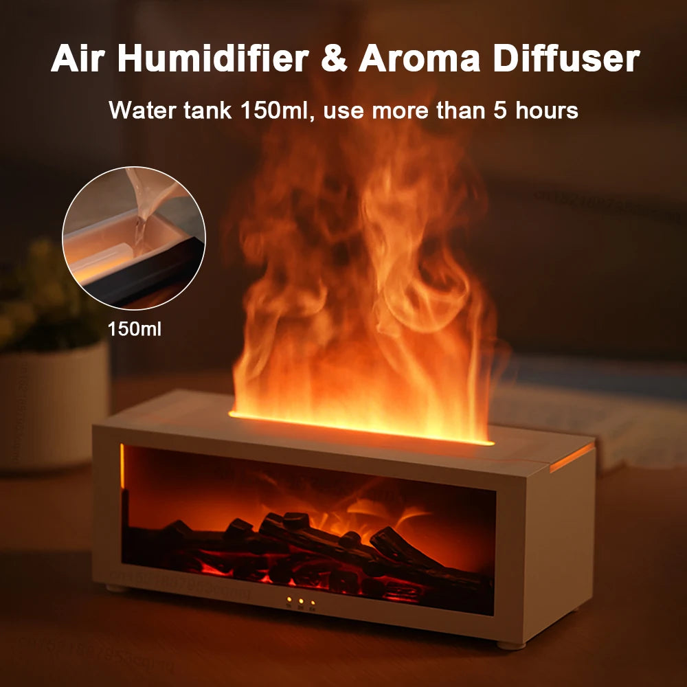 Humidificador de Aire con Aceites Esenciales - Efecto Llama y LED con Mando