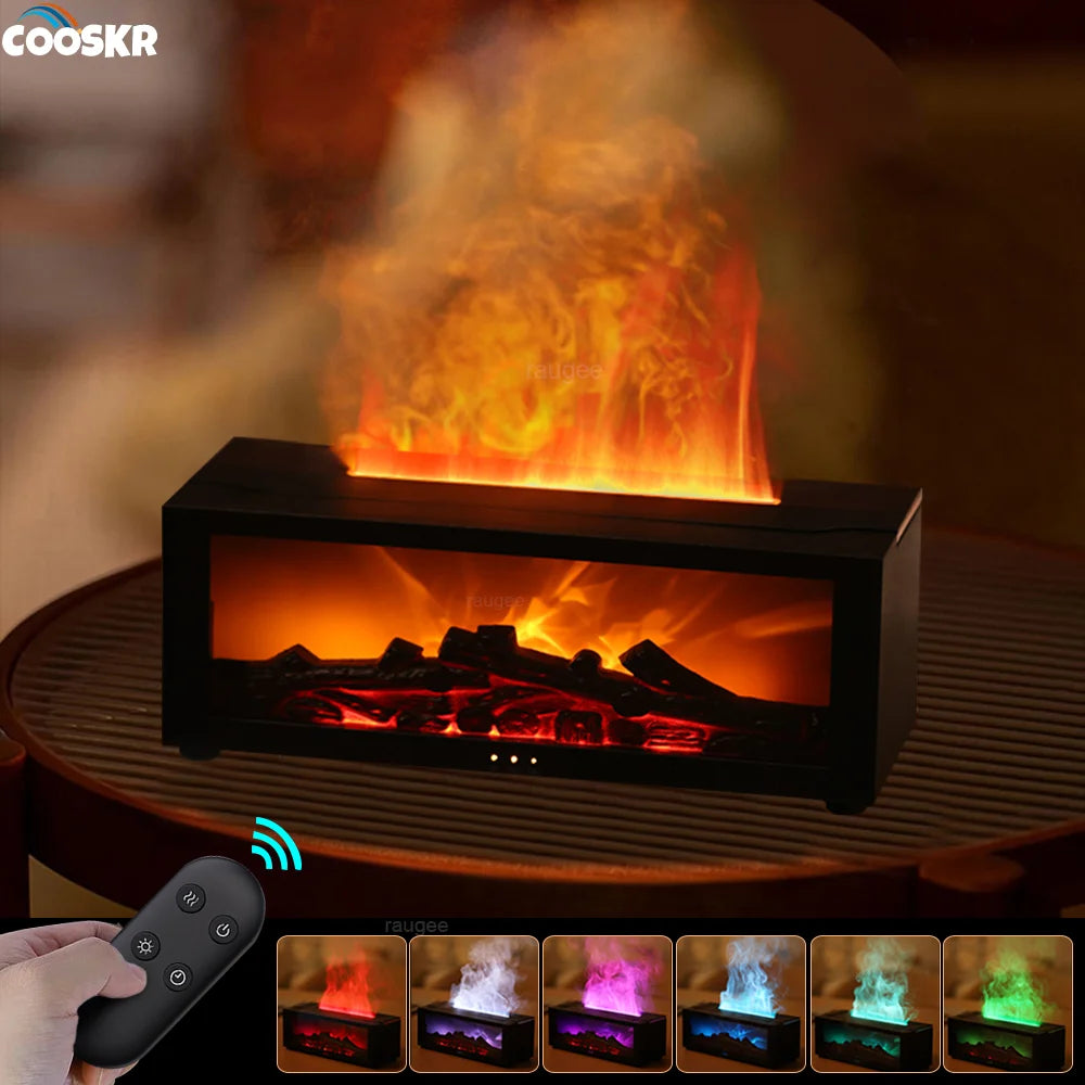 Humidificador de Aire con Aceites Esenciales - Efecto Llama y LED con Mando