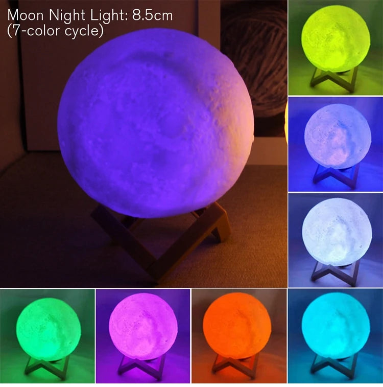 Lámpara de Luna LED 8cm a Pilas con Soporte - Luz Nocturna Infantil