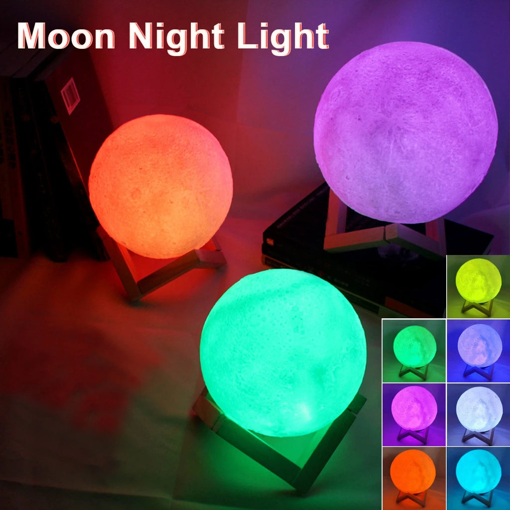 Lámpara de Luna LED 8cm a Pilas con Soporte - Luz Nocturna Infantil