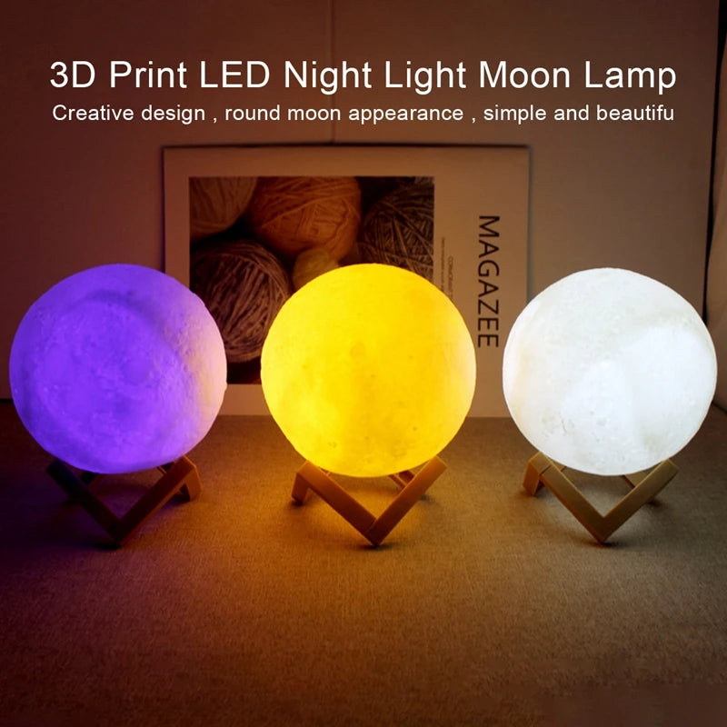 Lámpara de Luna LED 8cm a Pilas con Soporte - Luz Nocturna Infantil